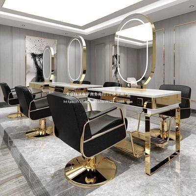 网红灯理发店单美面镜12312313台带柜子一体落地烫染镜子双简带约