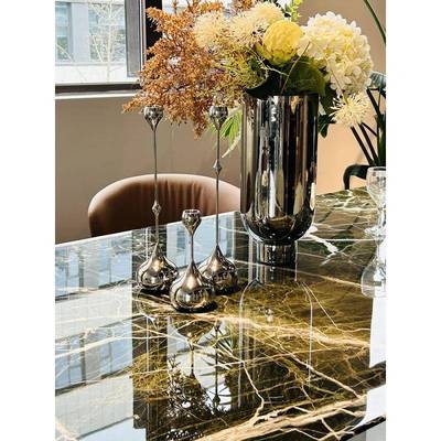 天餐然进口奢石纳纳秋绿秋绿餐桌式简轻约意奢别墅大理石桌长方形