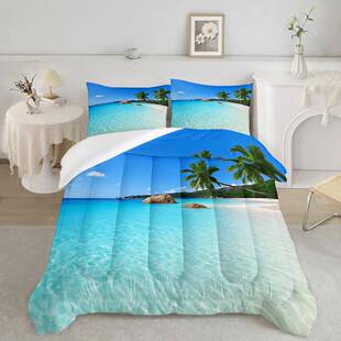 QXSTEU/IT源头家纺景磨毛数码印花海边风亲肤J透气被M子枕套组合