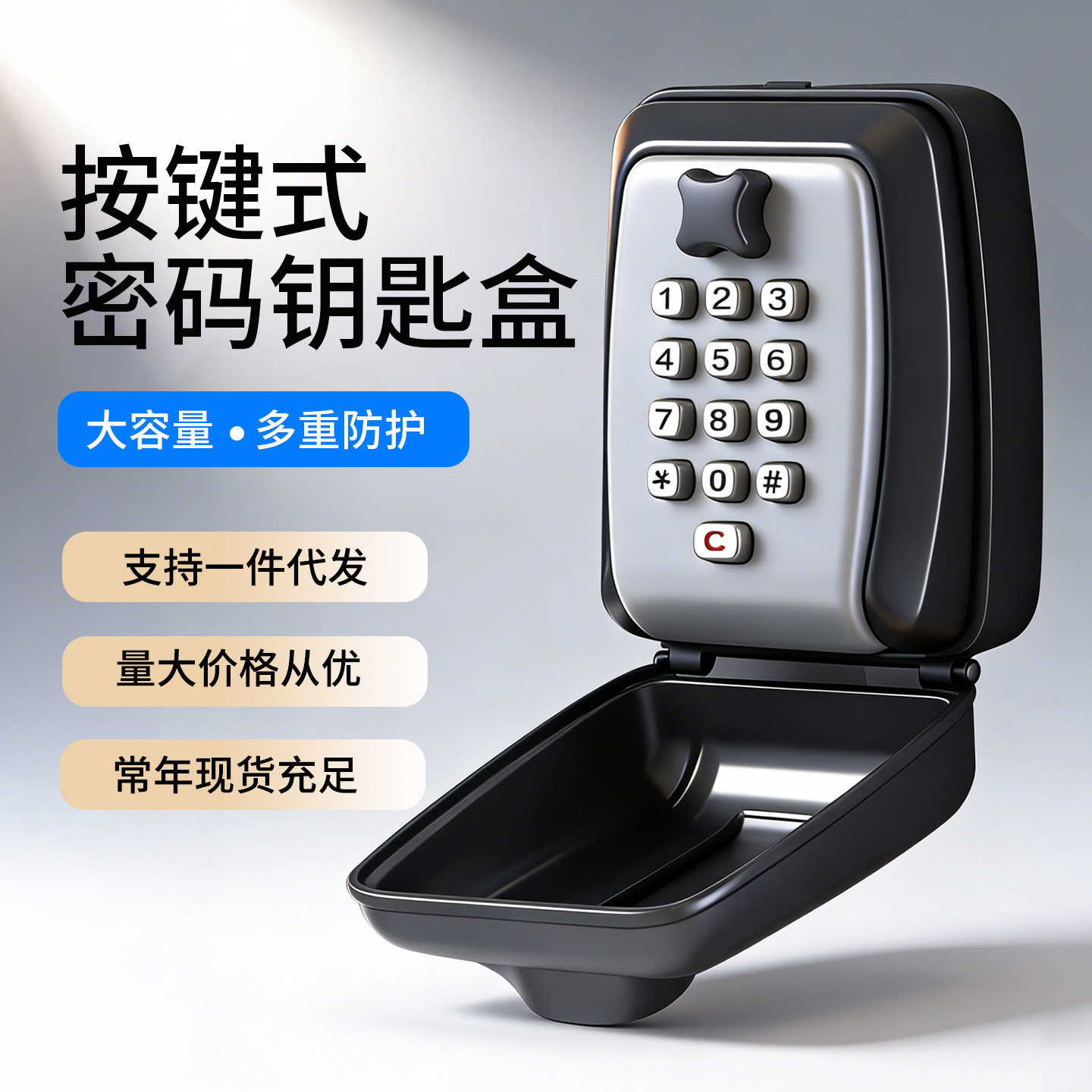 按键式密码钥匙盒家用装修室外用临时放钥匙全金属防水密码锁盒子