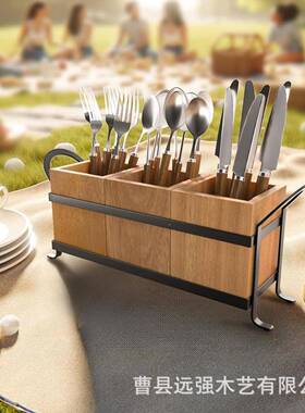复古风餐具多木质收纳盒乡村纳分风格餐具整理盒刀叉012001勺子格