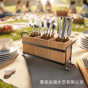 复古风餐具多木质收纳盒乡村纳分风格 餐具整理盒刀叉012001勺子格
