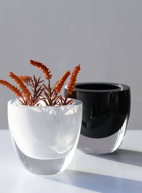 碧轩加黑迷玻璃花BX69-3BK瓶平口碗状花厚瓶厚底玻璃透你明花盆白