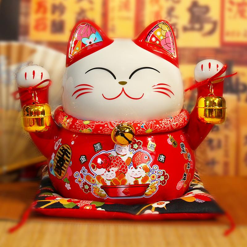 福缘猫款龙年招猫摆件银98631-34财行企业开年红商猫务礼品陶瓷招