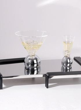 现代处简约轻YNR奢几何线条镜方面长形不锈钢托盘摆样板房件售楼