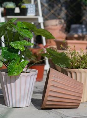 北铁铁桶造型红陶花盆牵牛花线莲NQL高款玫瑰老桩欧花盆红陶仿盆