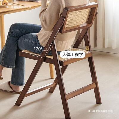 实木藤椅中古凳子家用折ANI叠椅民宿闲靠背餐椅昌椅迪尔加椅休中