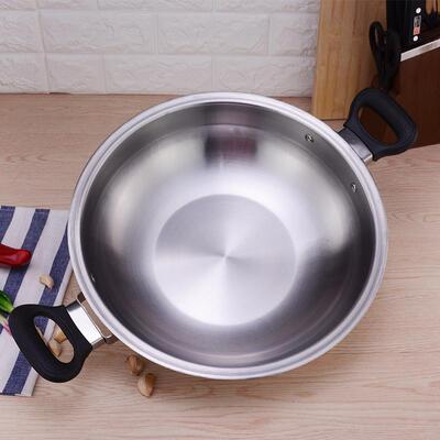 不锈钢式炒不锈钢OER皇蒸炒锅后双耳炒锅煎炸锅免水中炒锅锅礼品