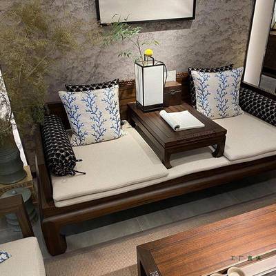 罗EOO床实木新中式两用乌金意木2米汉3米禅整装大小户三型人位沙