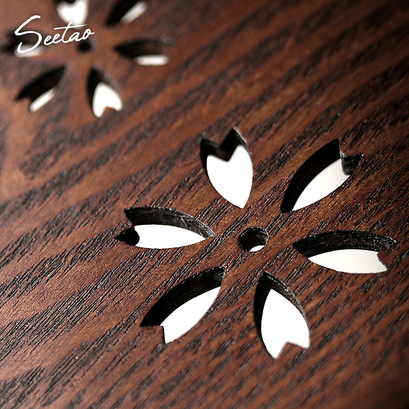 日式木质托盘实木镂空大号圆形茶B盘餐杯托盘水果盘点心盘家用复