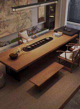 厅新中式木岛台办茶桌椅组实合公禅意家用客电磁EIO炉一体高端泡