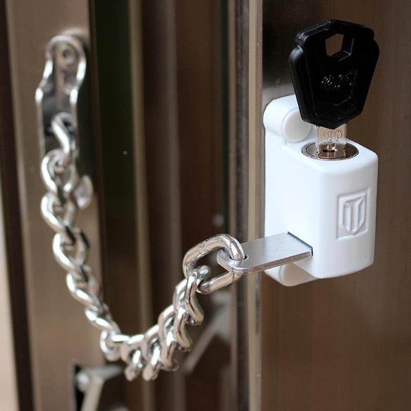 蒙莱奇白色锁开窗链安全锁防门窗盗锁儿童防外护锁白色铰链推拉窗