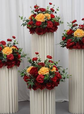 车IOM4s店交仪式花装艺布置仿真花罗马柱假花饰艺展厅布置装饰橱