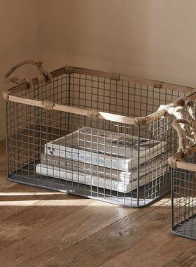 Y^复古艺网格收纳厨筐食水果收纳篮房储零物篮铁桌面杂JGK物整理