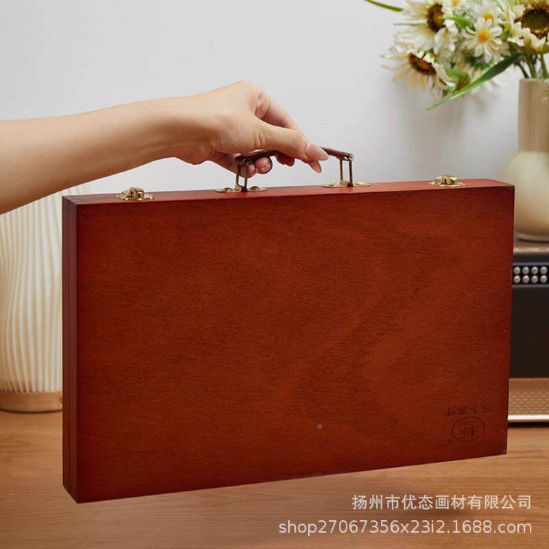 复古专画业油调色盒制手提学生写生美术专提用手油画画MBI箱木写