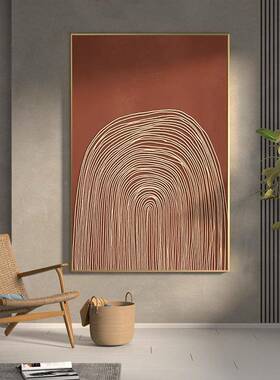 现墙代轻奢客格厅玄关砖装红色饰画抽象线条风背景壁竖版EM-993落