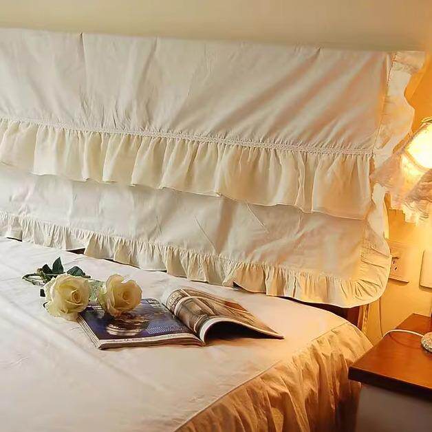 韩版新丝边F9MTS5M8款*黄*米色荷叶嵌蕾工艺纯棉床头罩/床头套/床