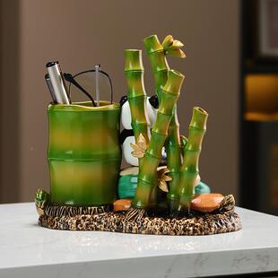 节XYC192高升创意熊猫林笔筒摆件客厅玄关书房电竹柜视装饰品乔迁