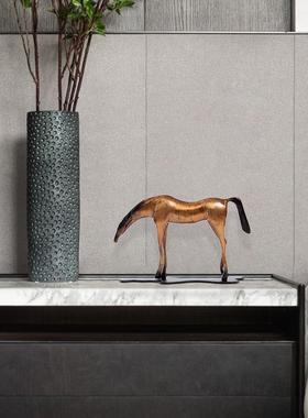 中式轻奢黄铜摆件办公室书房铜马摆新设艺厅术品样客板间ML9028软