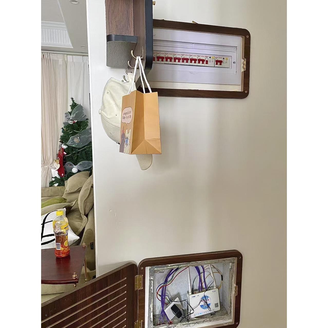 表装饰画遮挡电实木黑EXJ箱胡桃极简风配电闸箱改造挂画网红遮丑