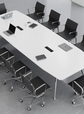 会议桌小型奢高级感办公室0人8人6人WBG4人高长桌轻带插座端1嵌入