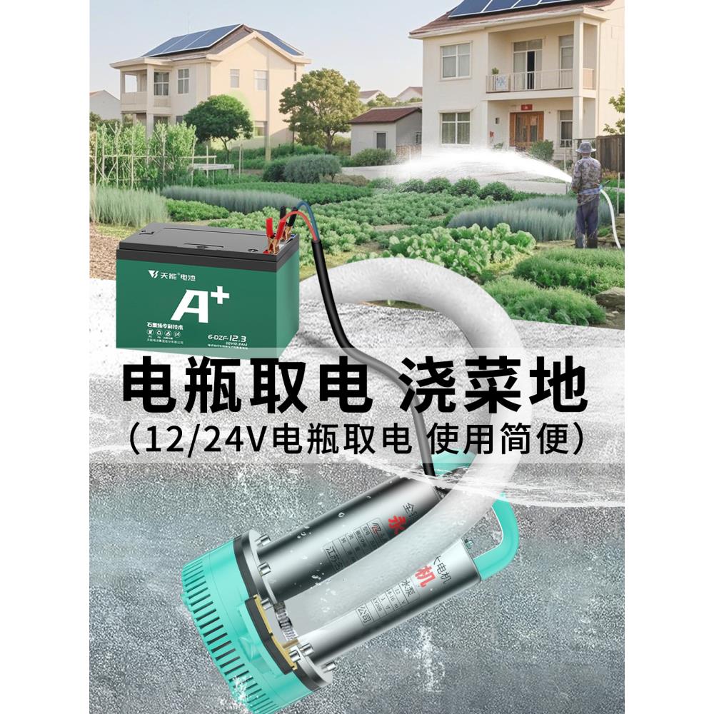 2v大功率抽水泵小型用12名磊伏1菜24v电瓶直流潜水泵抽水浇家农用