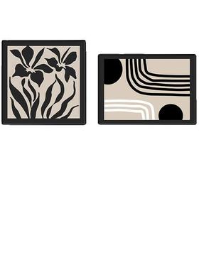 法线式中古风餐厅装VLJ饰画抽象艺术黑白饭厅餐桌挂双画卧室联壁