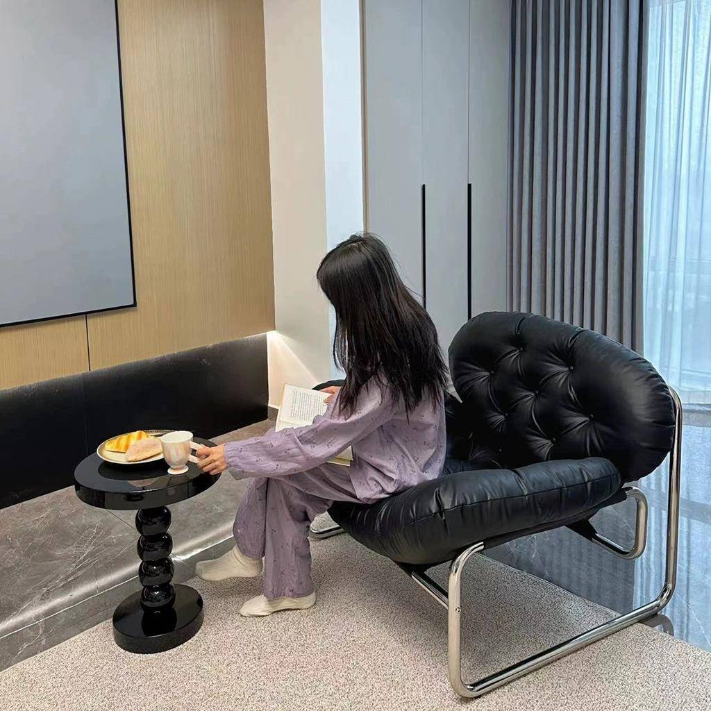 约意翰式单人沙发奶FX001椅极简奢油风休轻闲椅客厅中古风格复古