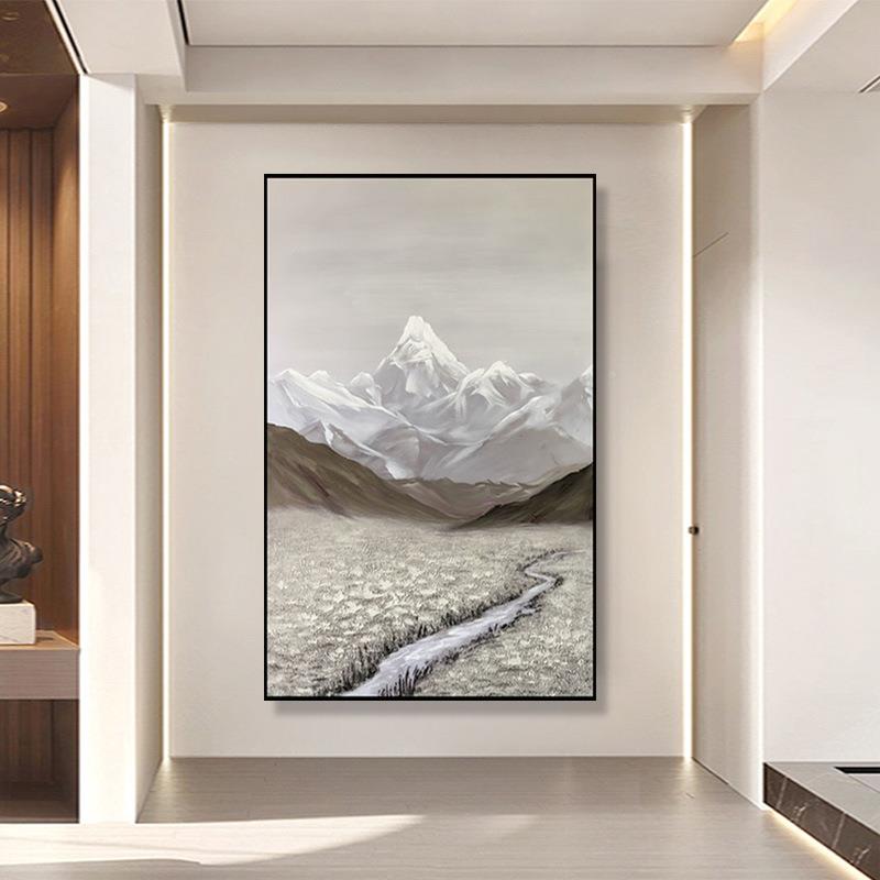 办公山水WBW风景画手绘油画中入户版玄关式挂画客厅走廊室竖大幅