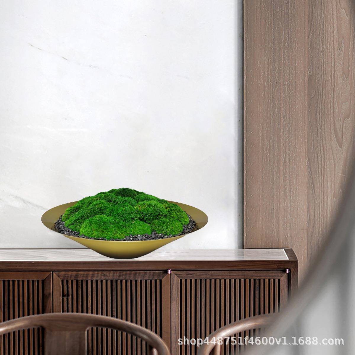 永生钢苔藓仿真青苔造花景植物微景观盆不锈花器新中式桌BKF面摆