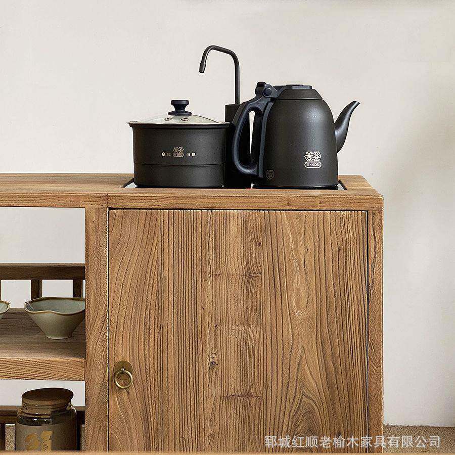 老榆木桌边茶柜台LJM侧边茶柜边几中式茶水柜移动茶台家茶用小车