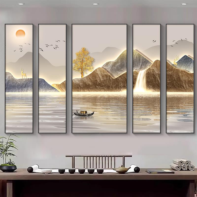 中画流水生财挂屋画新中堂农村堂大气JSC山水装饰画祖式屋祠堂大