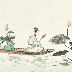 吴湖NLQ帆采莲图国画水墨摹画长卷荷花高清复制装饰画临学图习文