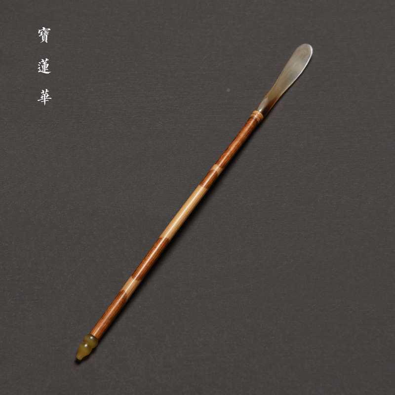 红妃竹零镶花牛角茶拨老料红ZCS湘妃茶勺茶竹茶扒茶匙湘道配六