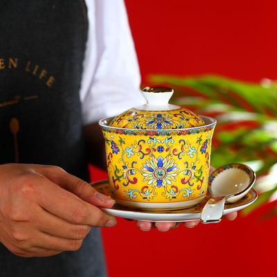 中珐琅彩隔水炖家用陶燕窝碗带盖汤盅罐蒸蛋VXZ盅瓦式瓷煨汤骨瓷