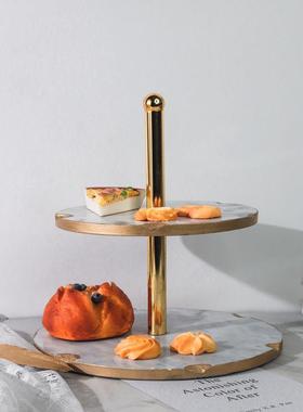 北欧in层s风大理蛋糕托石盘形双金属杆子收纳ZTM展示盘多层圆简约