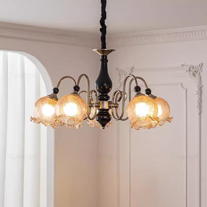 200中古客白蜡木厅灯美式复古铃兰花朵灯法式吊厅浪漫主餐灯卧室