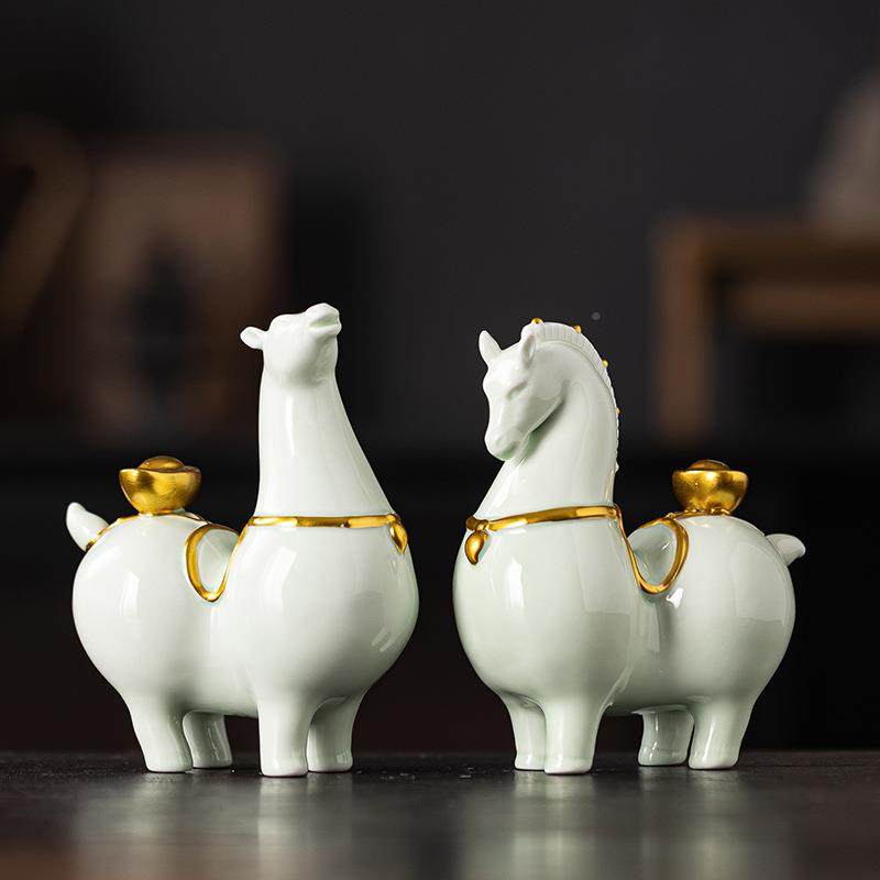 瓷唐马摆创意家居公室FAF陶办马上有件钱桌面玄关电视柜摆设装饰