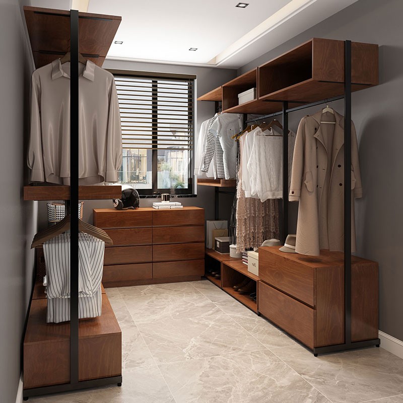 步入式金属e衣柜悬挂衣架家用挂衣衣帽间架子组装实木衣橱落地定