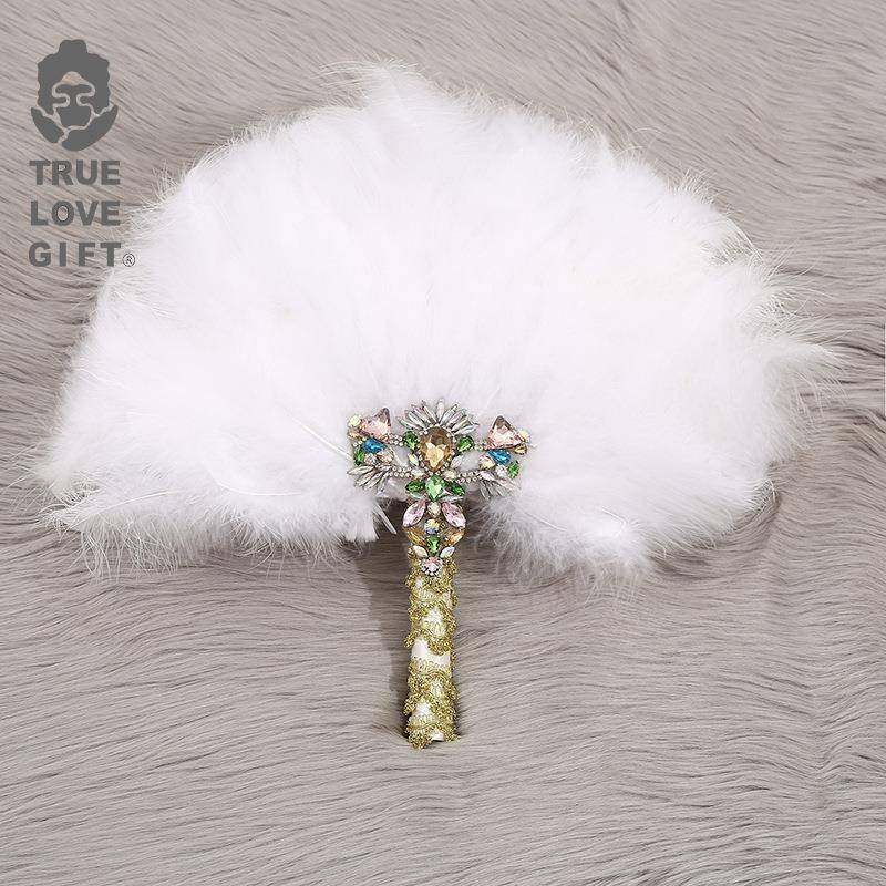 西式婚礼非洲新伴娘扇手20220802工重工装饰酒红大圆扇娘子大号鸵