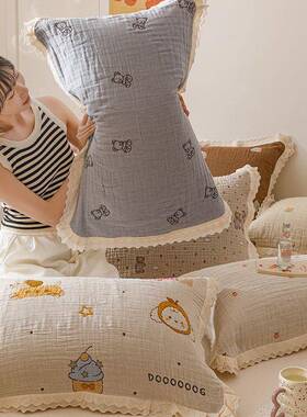 韩DWK式花边枕巾全棉层纱纯布棉双四层防滑单巾品防头油枕头垫一