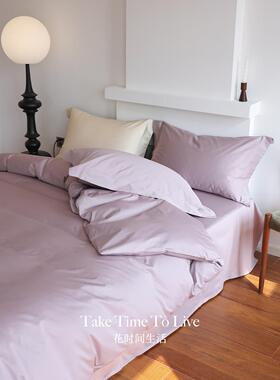 花时生活初春柔软全棉贡缎床间套liyan单被床笠简约色四件套裸纯