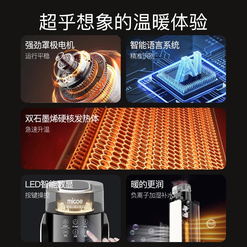 石墨热烯暖家用加湿新款语音暖风器机大取面积制节能省电PTC-2319