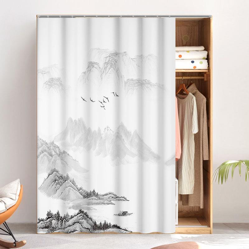 物中式门帘柜子遮挡帘滑轨式杂丑布书衣柜架防遮尘帘免打孔挂22.8