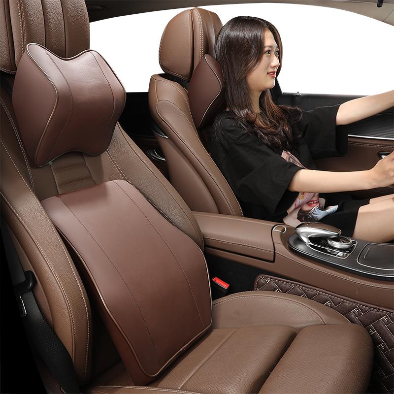 汽车座椅腰靠枕dahuangf头套装车记载护腰靠枕透气垫靠忆棉车用腰