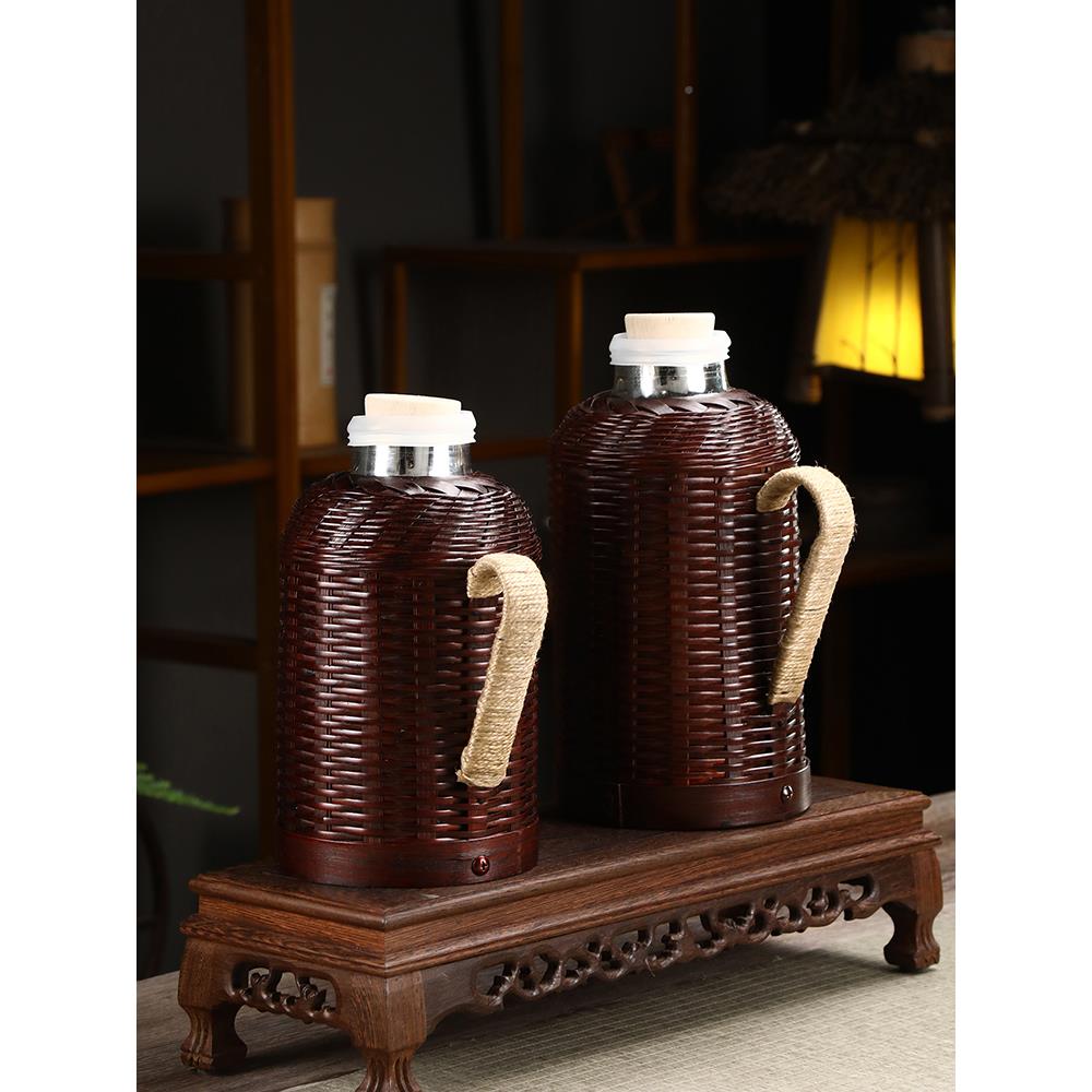 竹量温瓶覆家用传统古保温JRT瓶水壶保保温瓶茶室大容沸水瓶玻璃