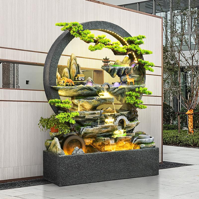 客水墙幕墙厅流水屏风鱼缸大地型落摆件假山水景喷泉室H20295外鱼