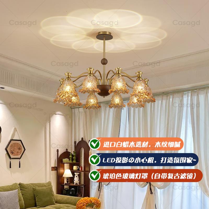 中古风厅吊灯餐厅法式香槟玻金意复创客古79546璃卧室光影主灯