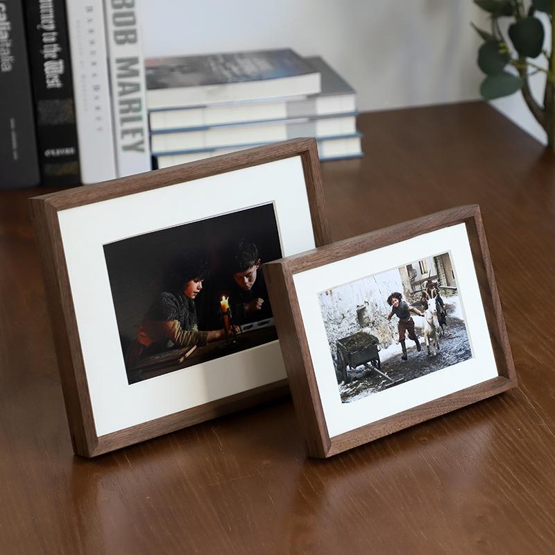 照片墙框摆台实木质76寸寸30138a4照洗片挂墙20寸黑相胡桃装裱画