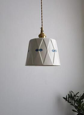 I1日窗式厅复古黄铜釉面印花陶瓷约吊灯简卧室床头餐吧台69玄关飘